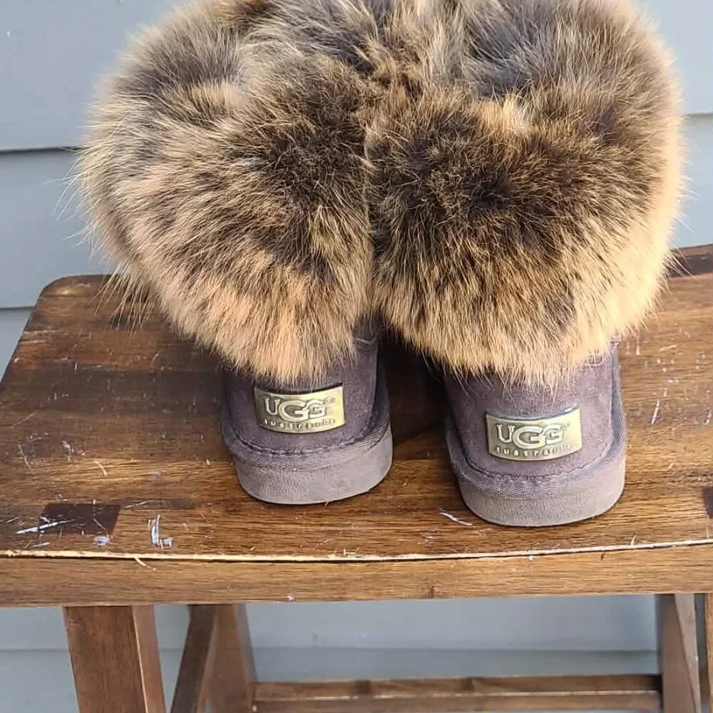UGG Australia Brown Suede Real Fox Mini Boots size 9